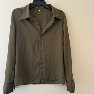 SHEIN Olive Green Button Down Blouse Medium